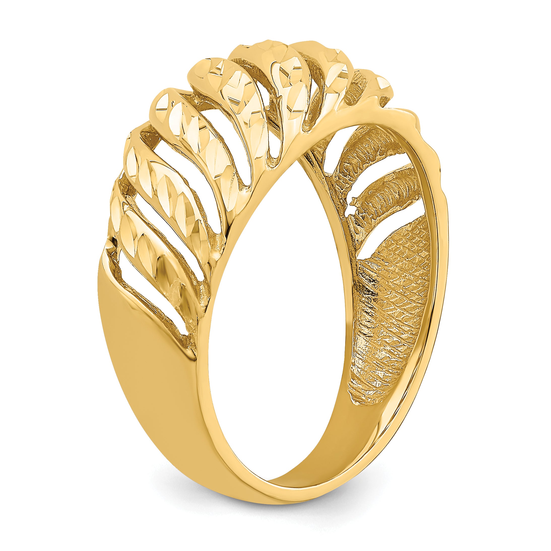 14K Open Slash Diamond-cut Dome Ring