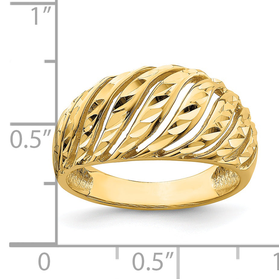 14K Open Slash Diamond-cut Dome Ring