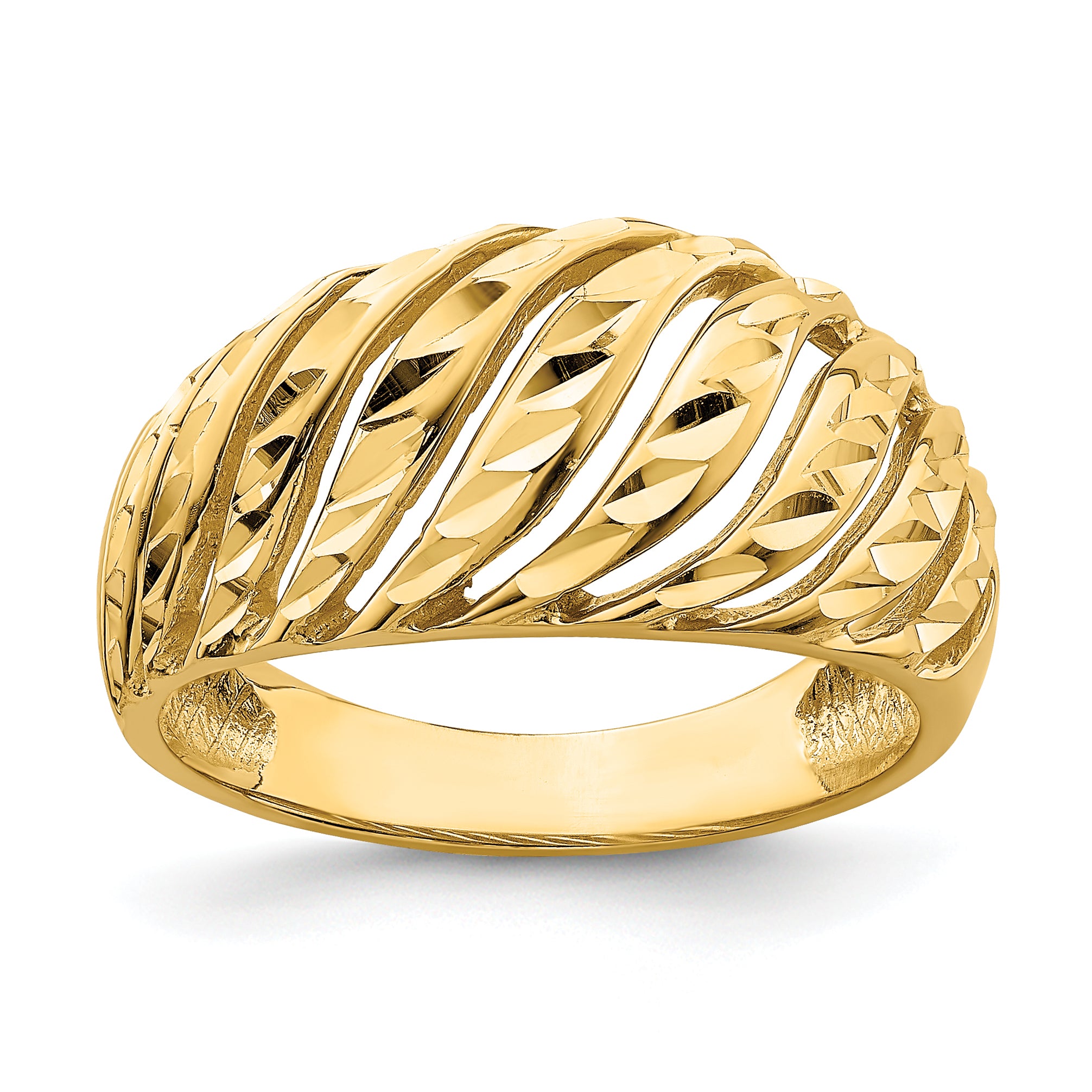 14K Open Slash Diamond-cut Dome Ring Main image