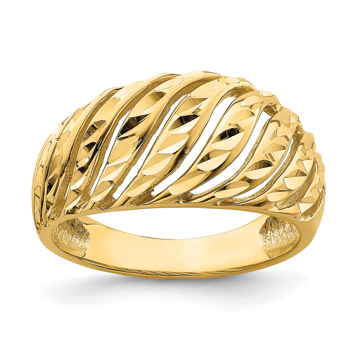 14K Open Slash Diamond-cut Dome Ring