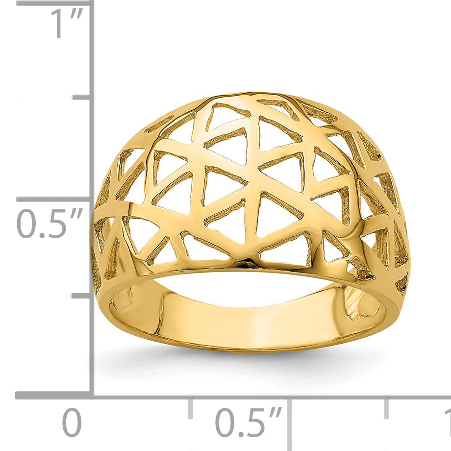 14K Triangle Cut-out Pattern Dome Ring