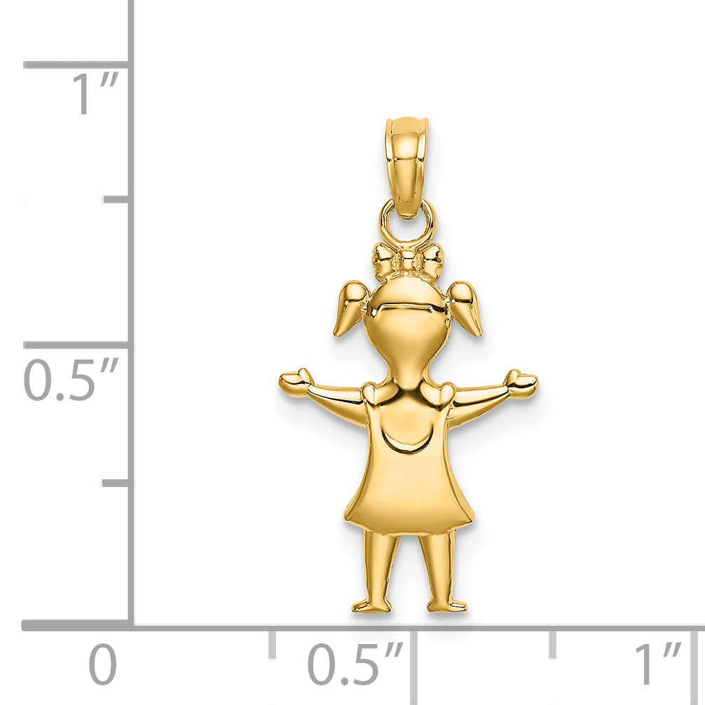 14k Solid Polished Girl with Pig-Tails Charm
