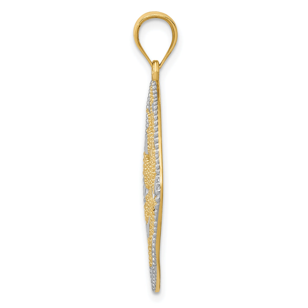 14K Yellow Gold With Rhodium Diamond-Cut and Polished Filigree Swirl Pendant