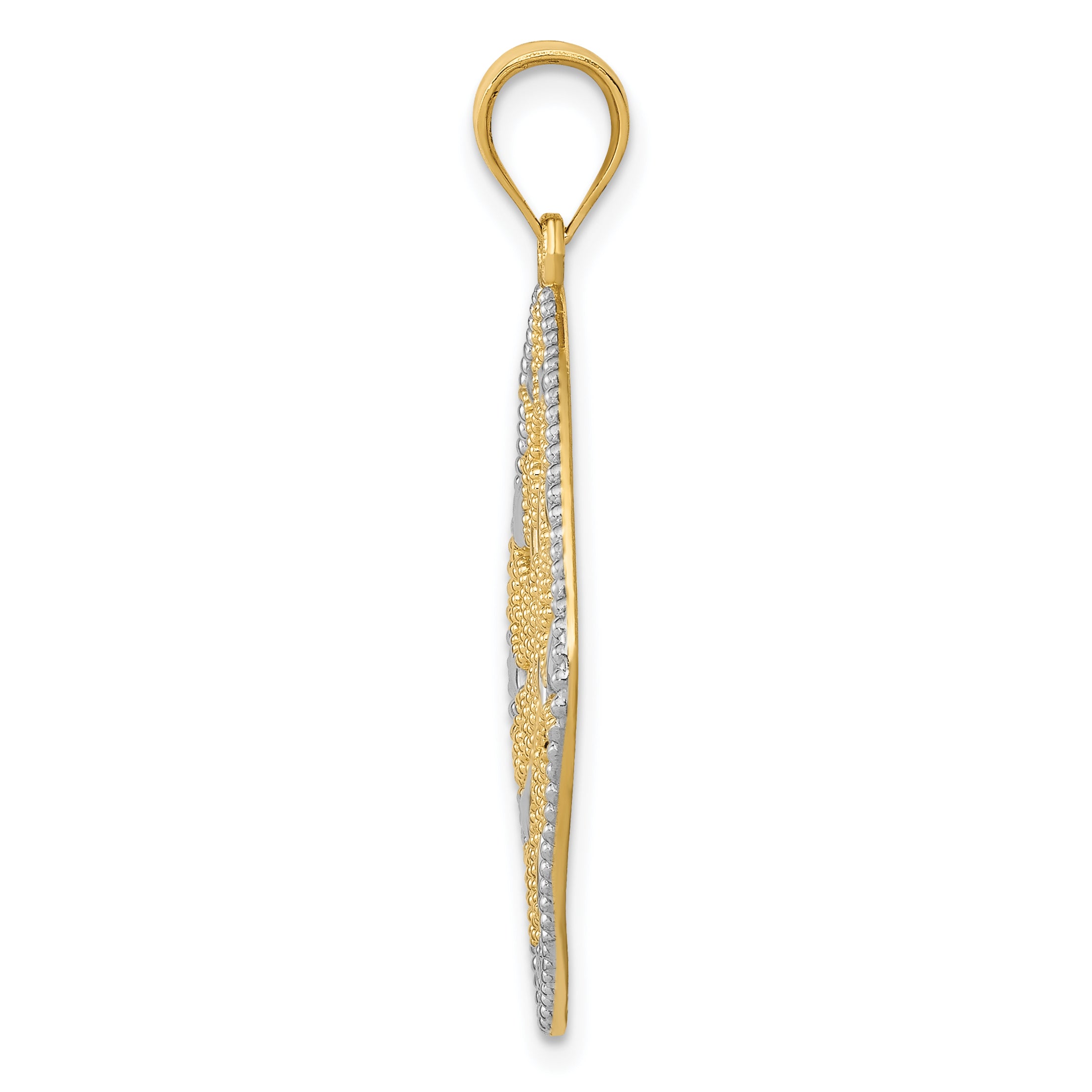 14K Yellow Gold With Rhodium Diamond-Cut and Polished Filigree Swirl Pendant