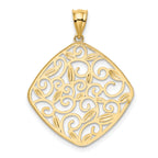 14K Yellow Gold With Rhodium Diamond-Cut and Polished Filigree Swirl Pendant