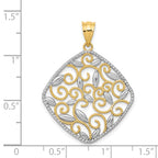 14K Yellow Gold With Rhodium Diamond-Cut and Polished Filigree Swirl Pendant