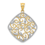 14K Yellow Gold With Rhodium Diamond-Cut and Polished Filigree Swirl Pendant