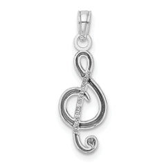 14k White Gold Polished Open-Backed Treble Clef Pendant