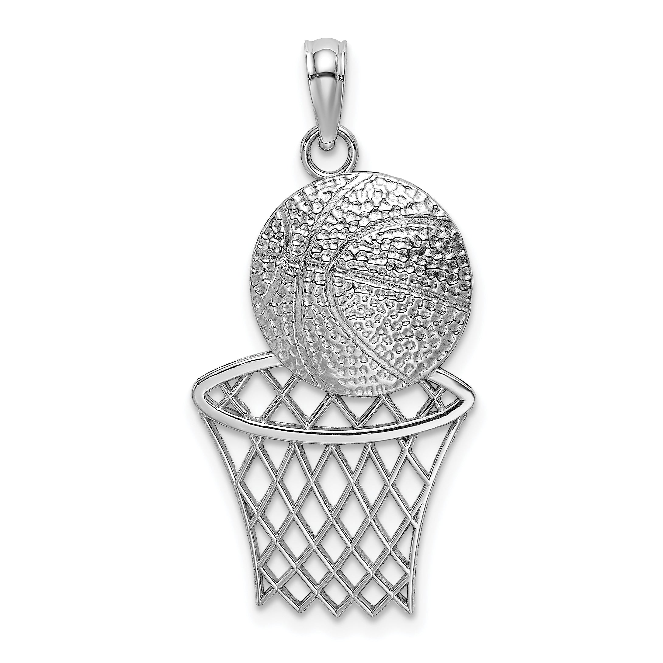 14K White Basketball and Net Charm