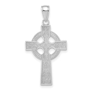 Celtic Cross Pendant in 14K White Gold, 33mm Textured - Sophia Jewelers