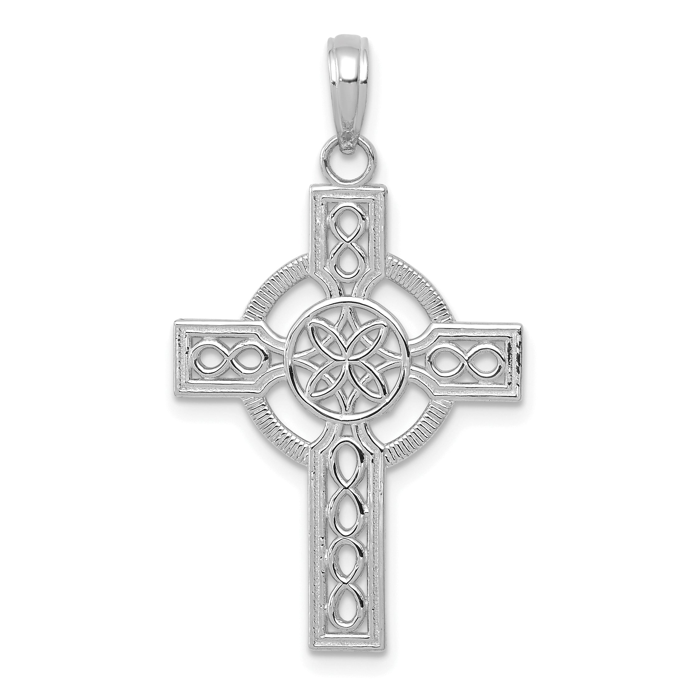 14K White Gold Diamond-cut Celtic Cross Pendant Main image