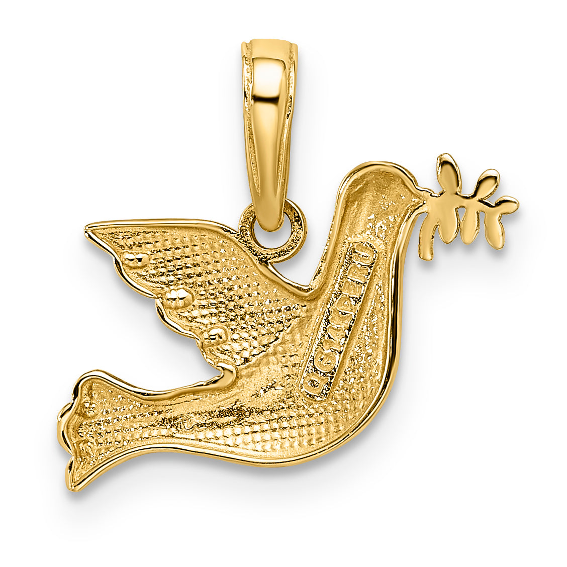 14k White Rhodium Polished Diamond-cut Dove Charm