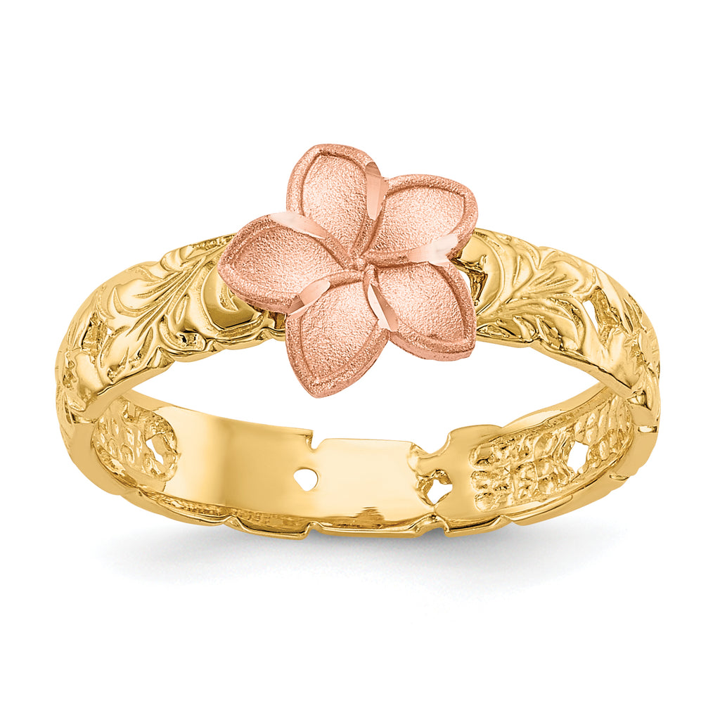 Plumeria Baby Ring in 14K Two-Tone Gold, Satin & Diamond-Cut, Size 3 - Sophia Jewelers