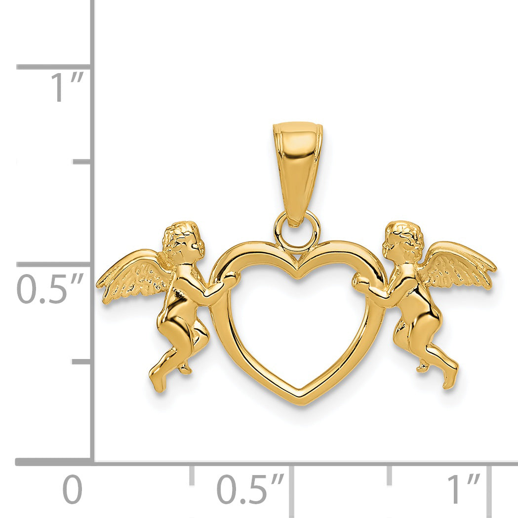 14k Flying Cherubs Holding Heart Pendant Secondary image