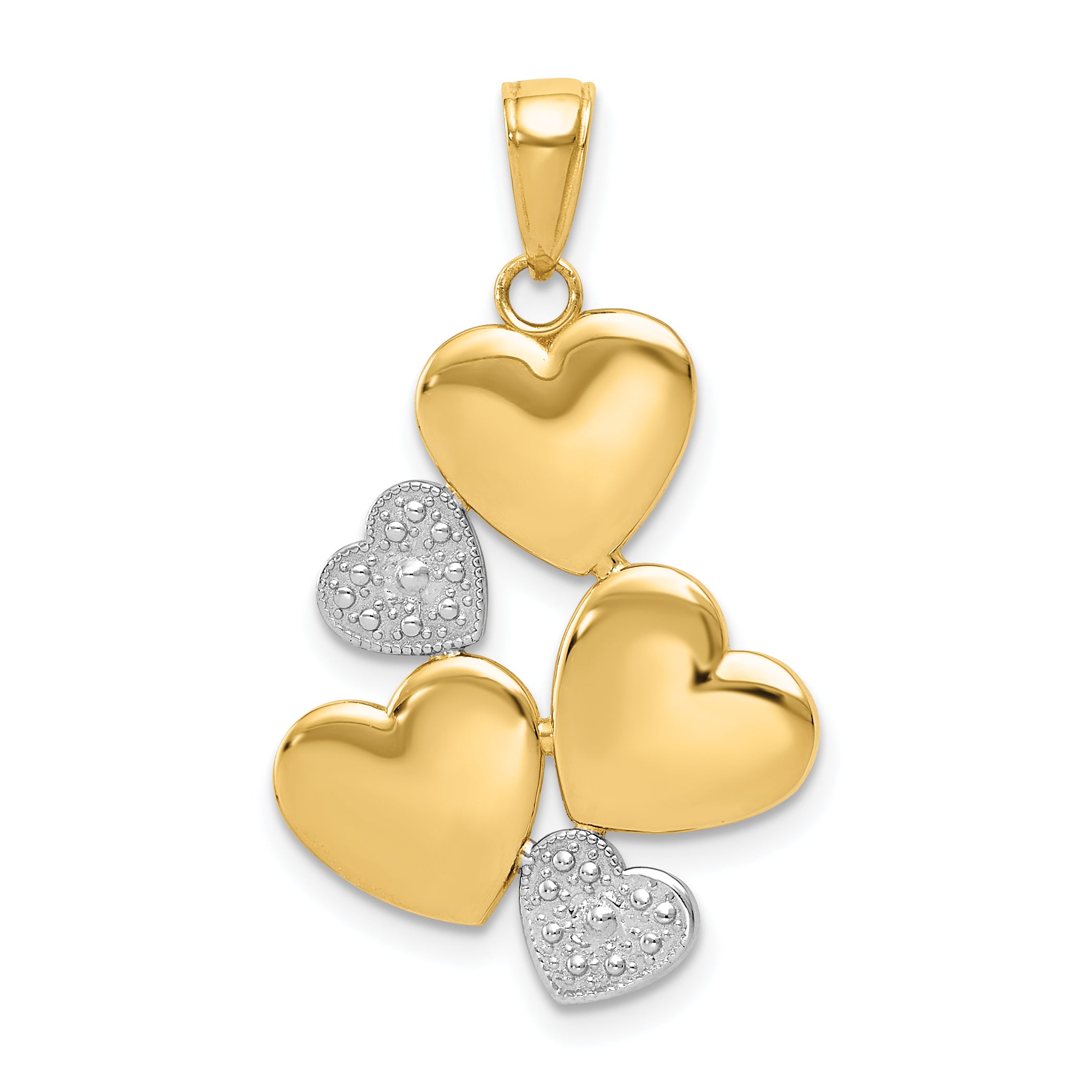 14K and White Rhodium Polished Hearts Pendant Main image