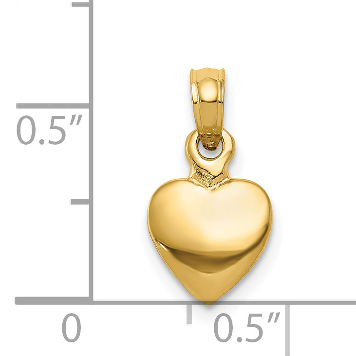 14K Polished Solid 3-D Heart Pendant