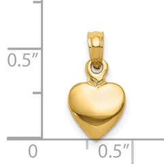 14K Polished Solid 3-D Heart Pendant