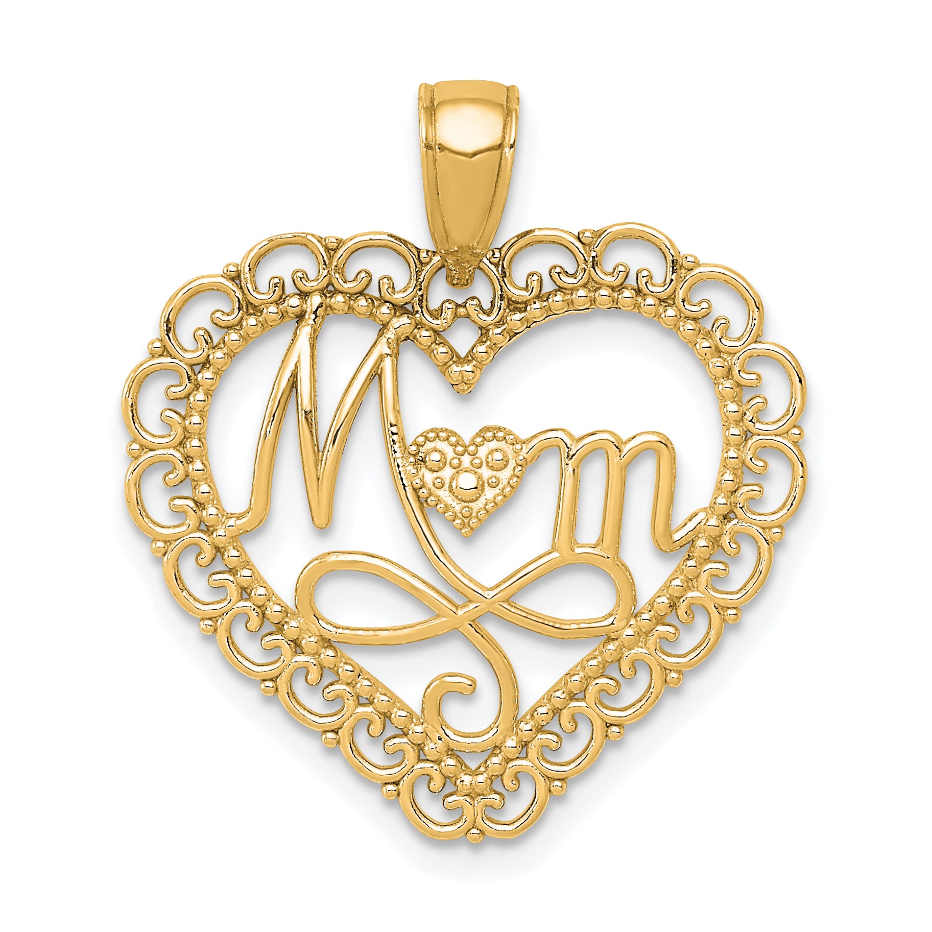 14K Polished MOM Scallop Heart Pendant Main image