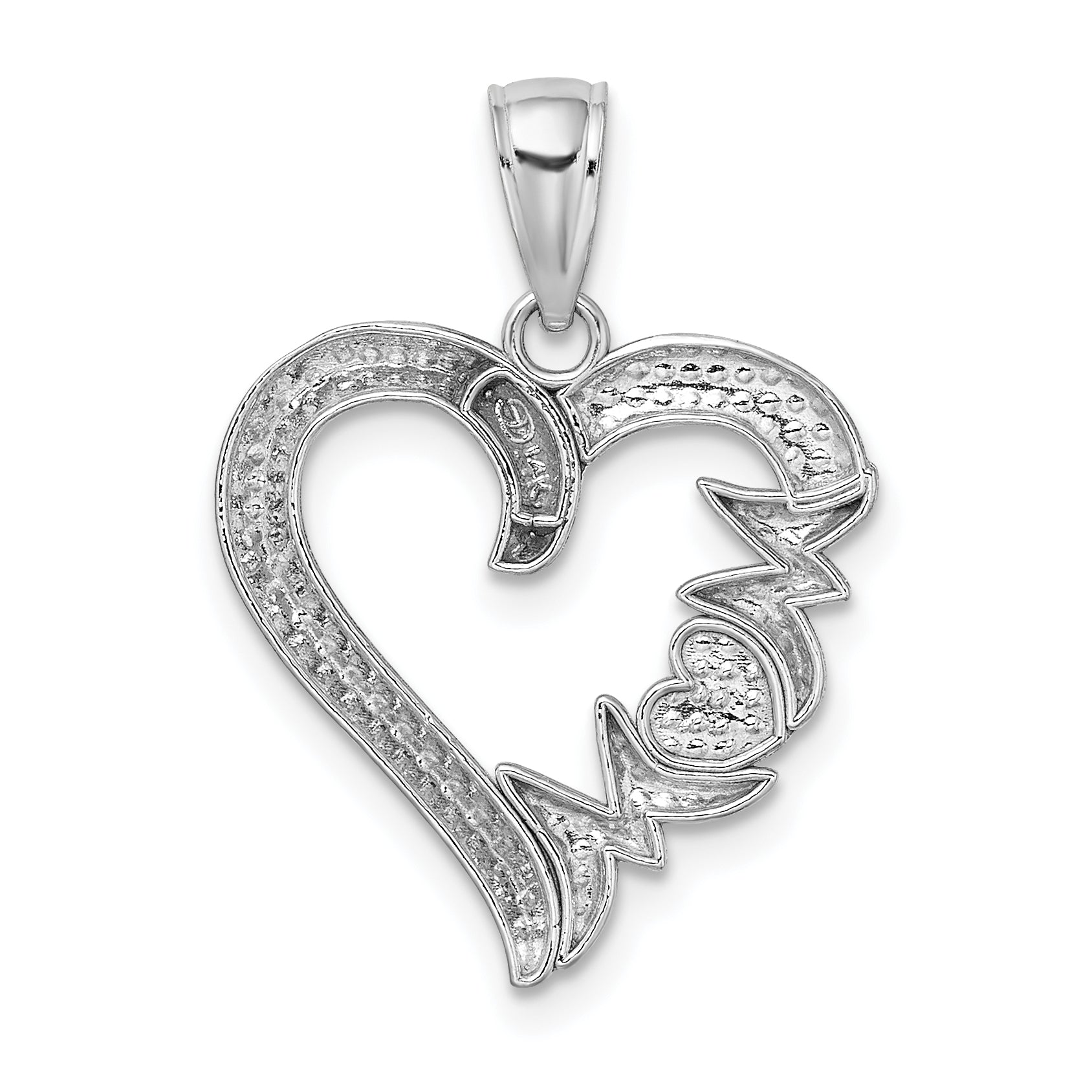 14K White Gold Heart w/MOM Charm