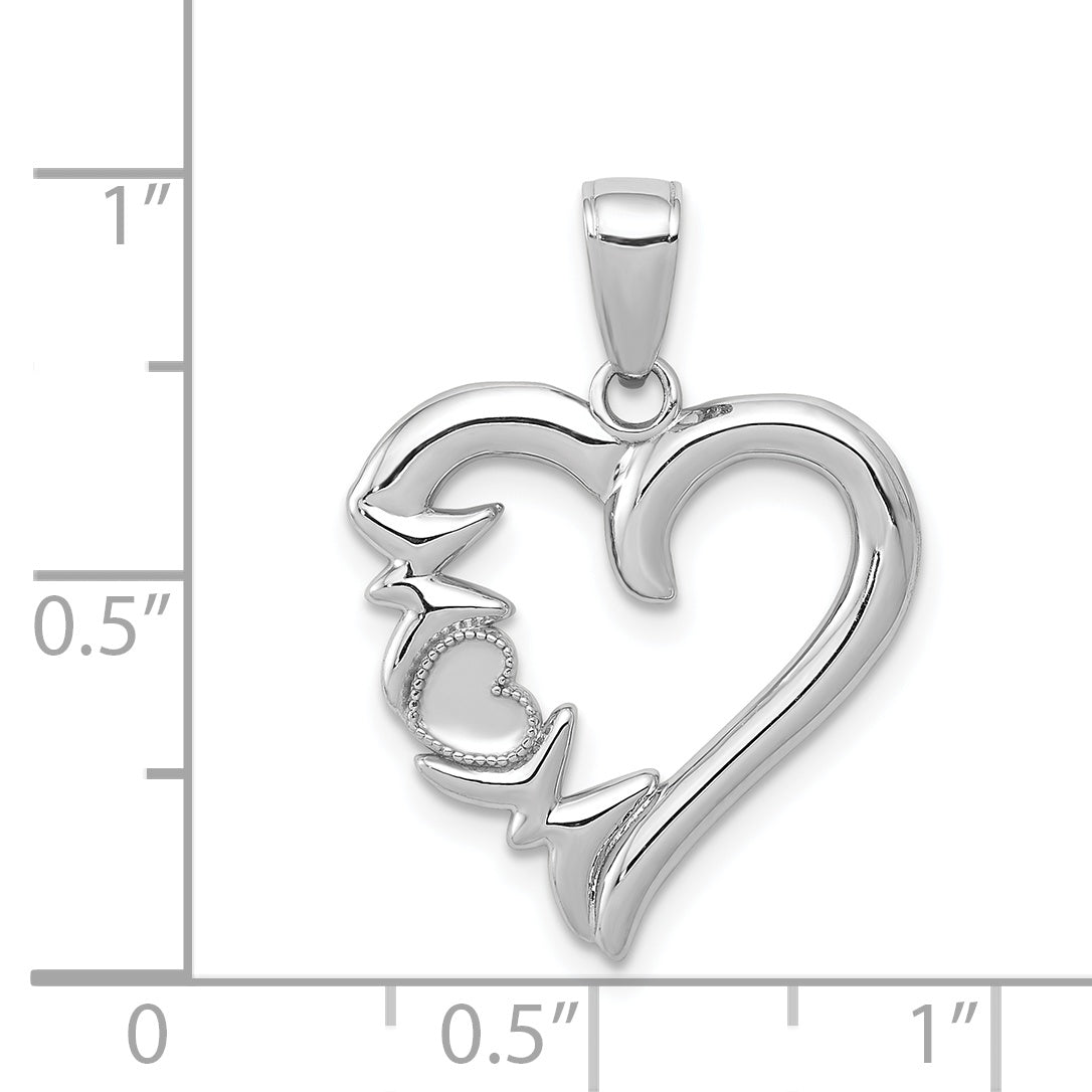 14K White Gold Heart w/MOM Charm