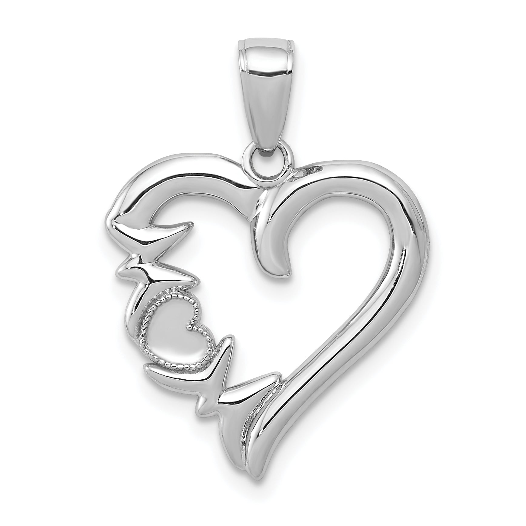 14K White Gold Heart w/MOM Charm Main image