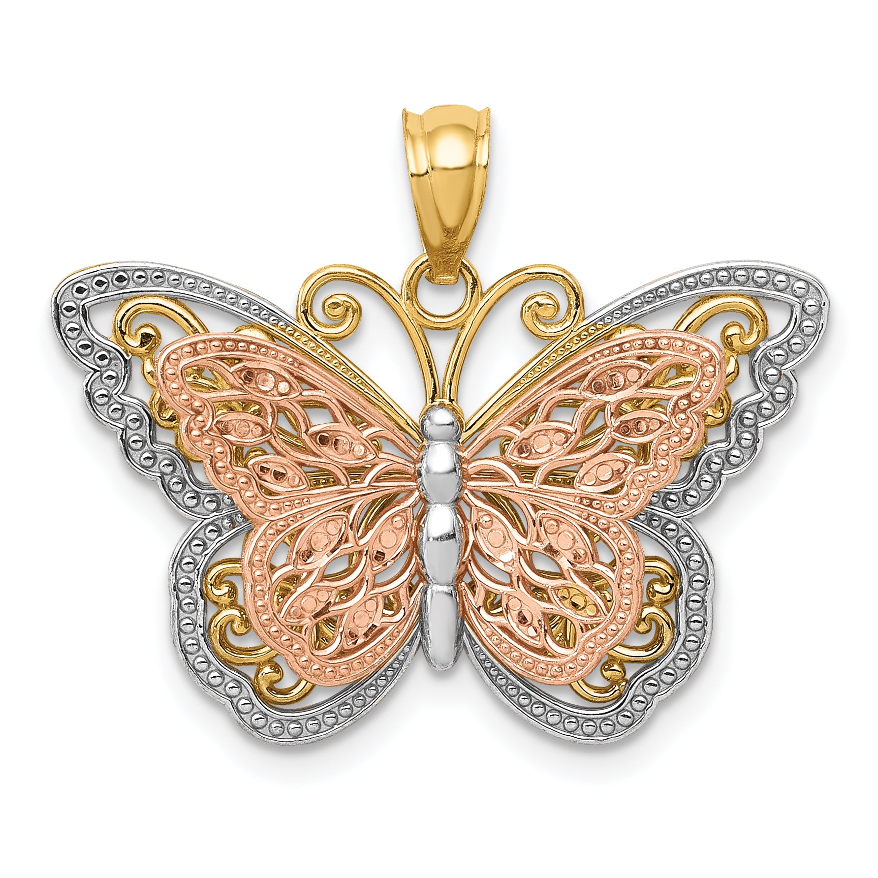 14k Two-tone with White Rhodium Cut-out 2-level Butterfly Pendant Main image