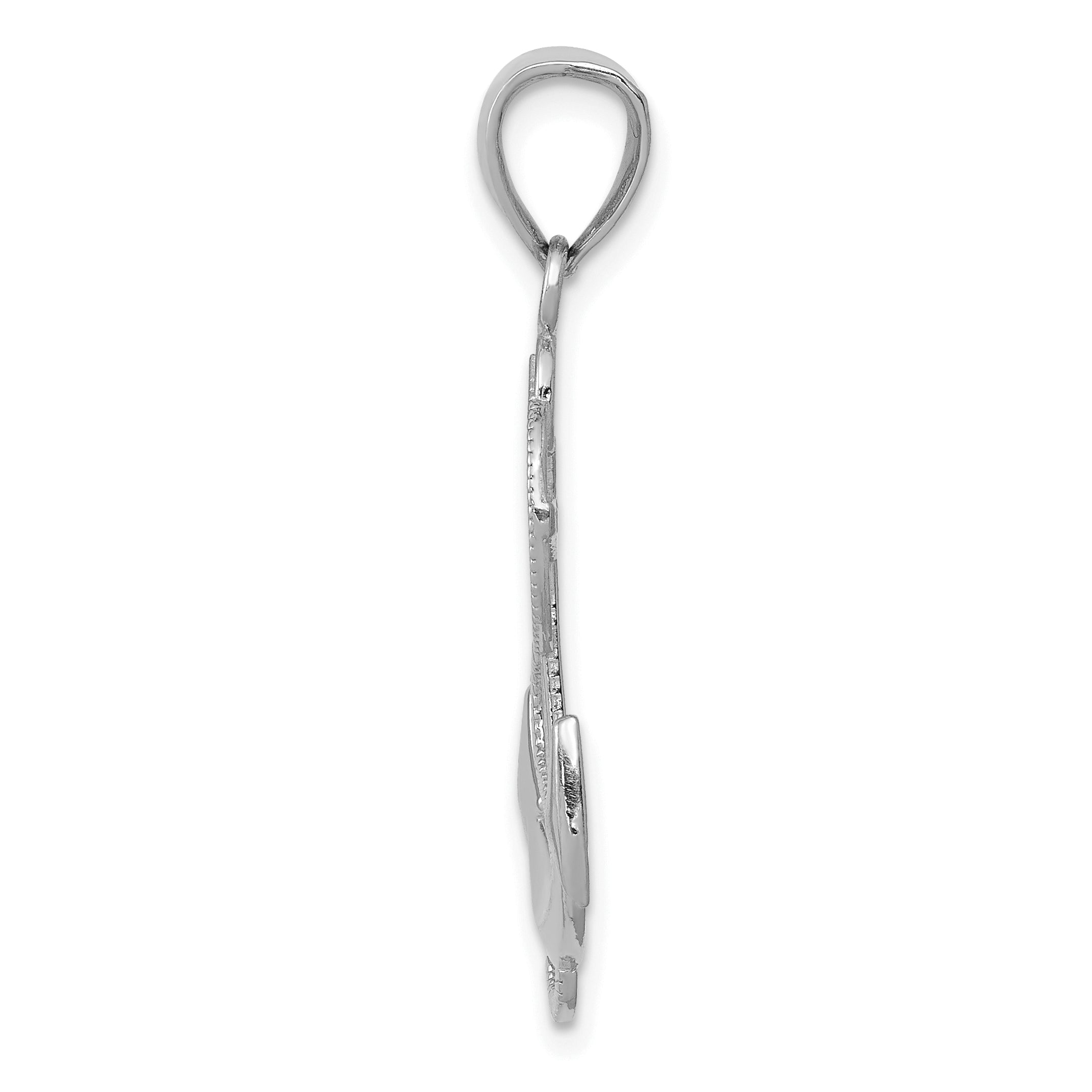 14K White Gold Polished Anchor with Textured Rope Pendant Secondary image