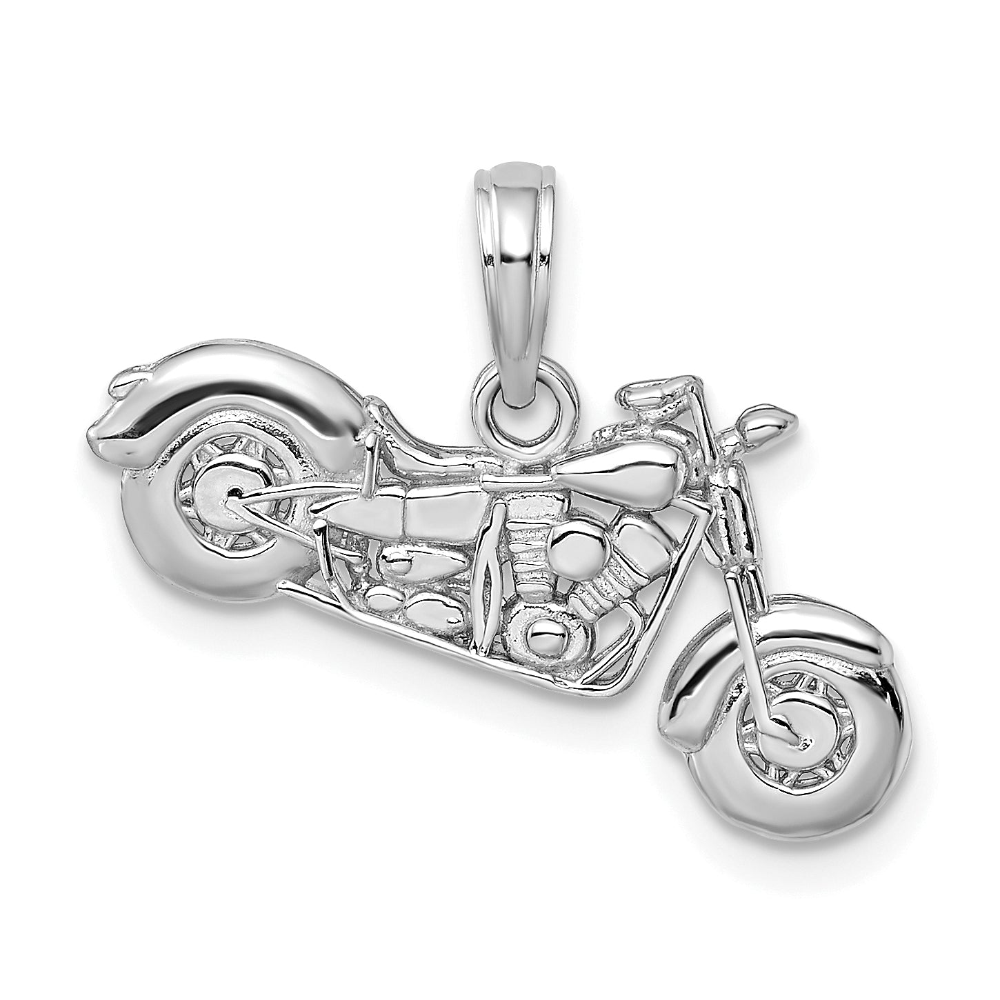 14K White Gold Gold Polished / Textured 3-D Motorcycle Pendant