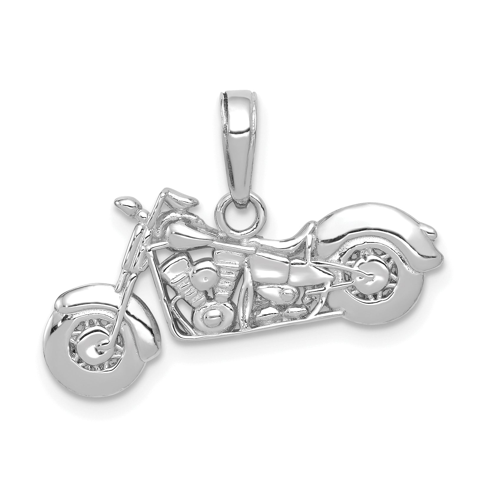 14K White Gold Gold Polished / Textured 3-D Motorcycle Pendant Main image