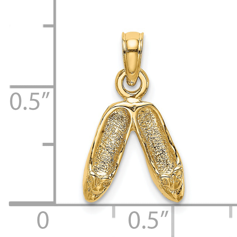 14K Gold 3D Polished Textured Ballerina Slippers Charm