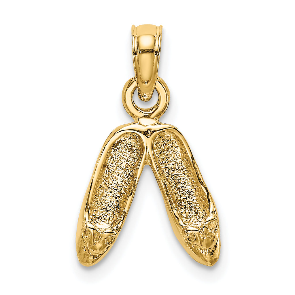 14K Gold 3D Polished Textured Ballerina Slippers Charm
