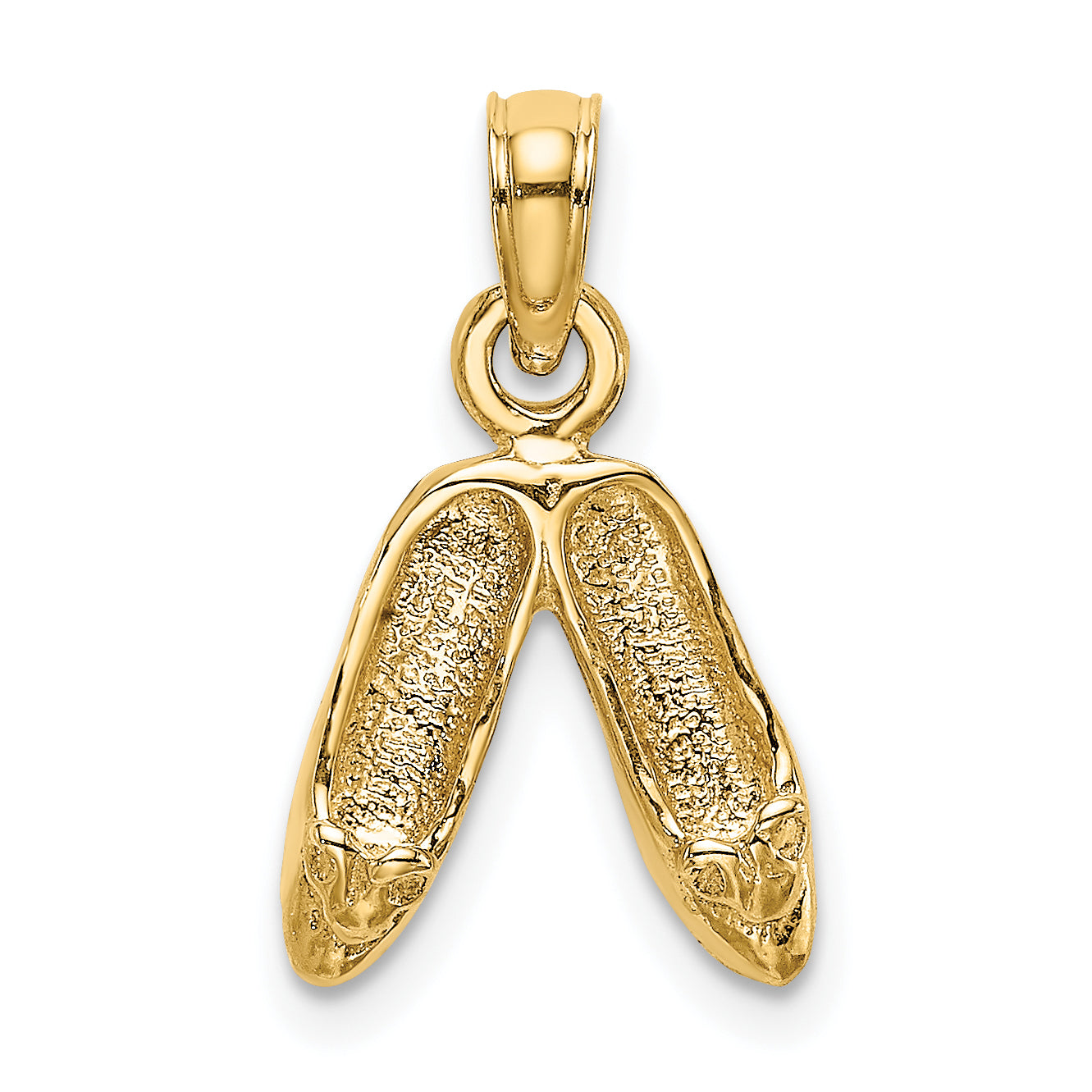 14K Gold 3D Polished Textured Ballerina Slippers Charm