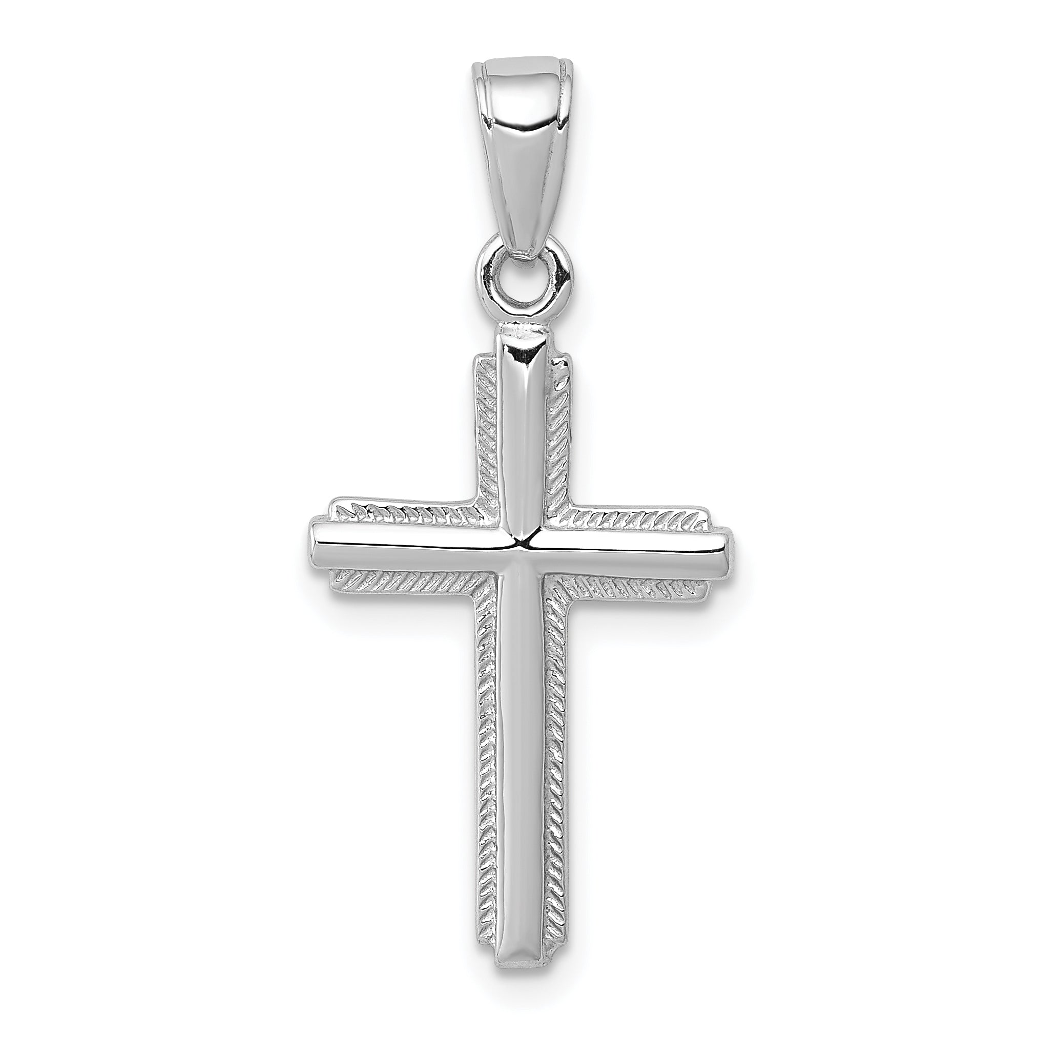 14K White Gold Polished Cross With Striped Border Pendant Main image