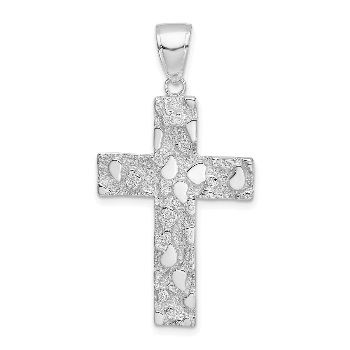 Nugget Style Cross Pendant in 14K White Gold, 42mm Textured - Sophia Jewelers Main image