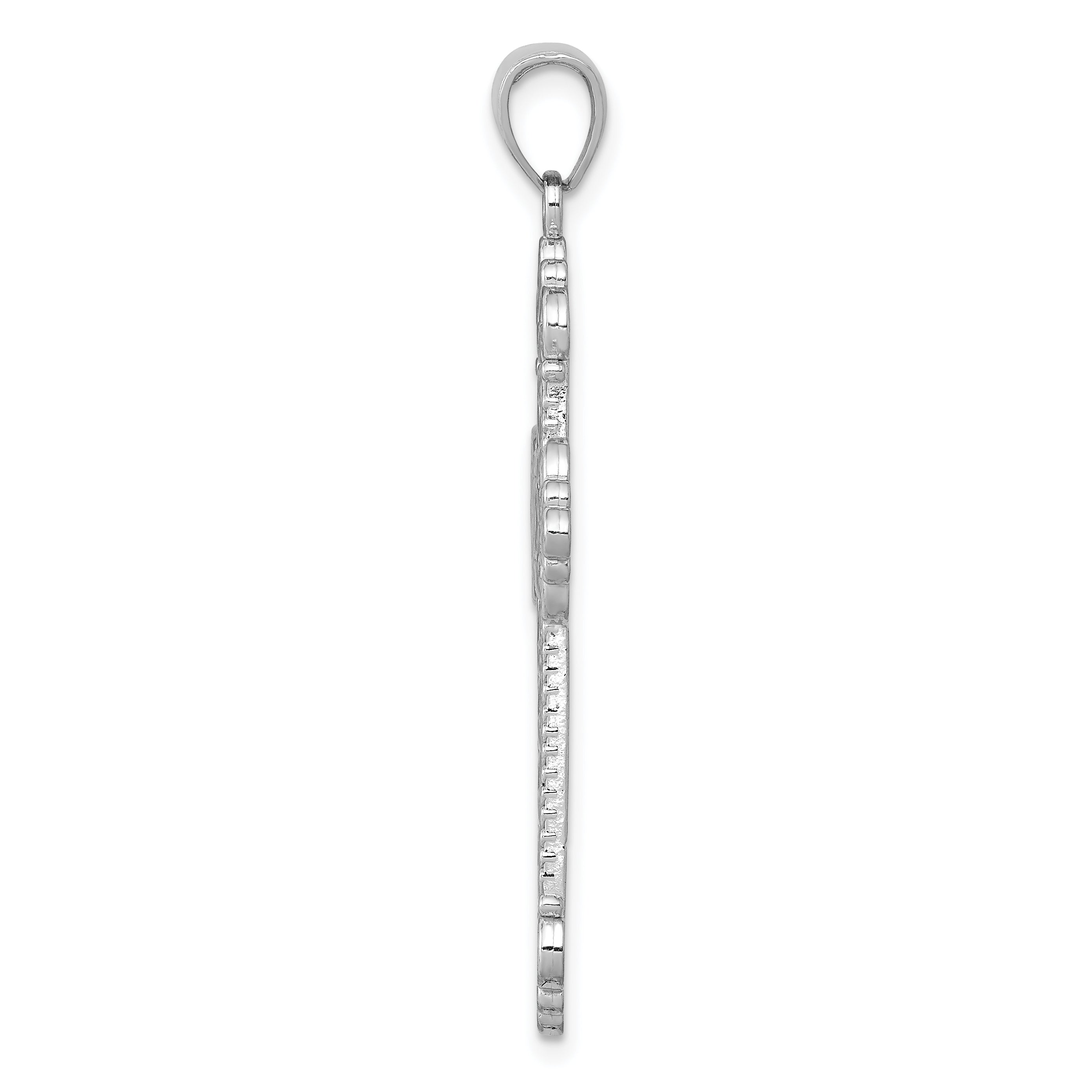 14K White Gold Polished Large Rope Frame Filigree Cross Pendant