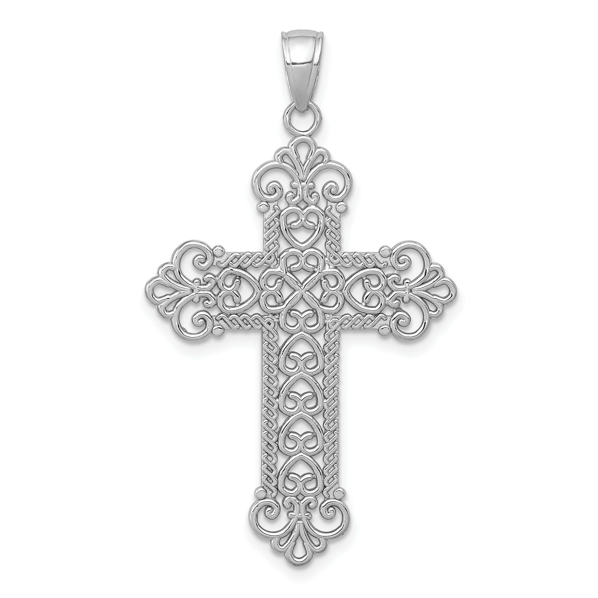 Large Filigree Rope-Frame Cross Pendant in 14K White Gold, 43mm - Sophia Jewelers Main image