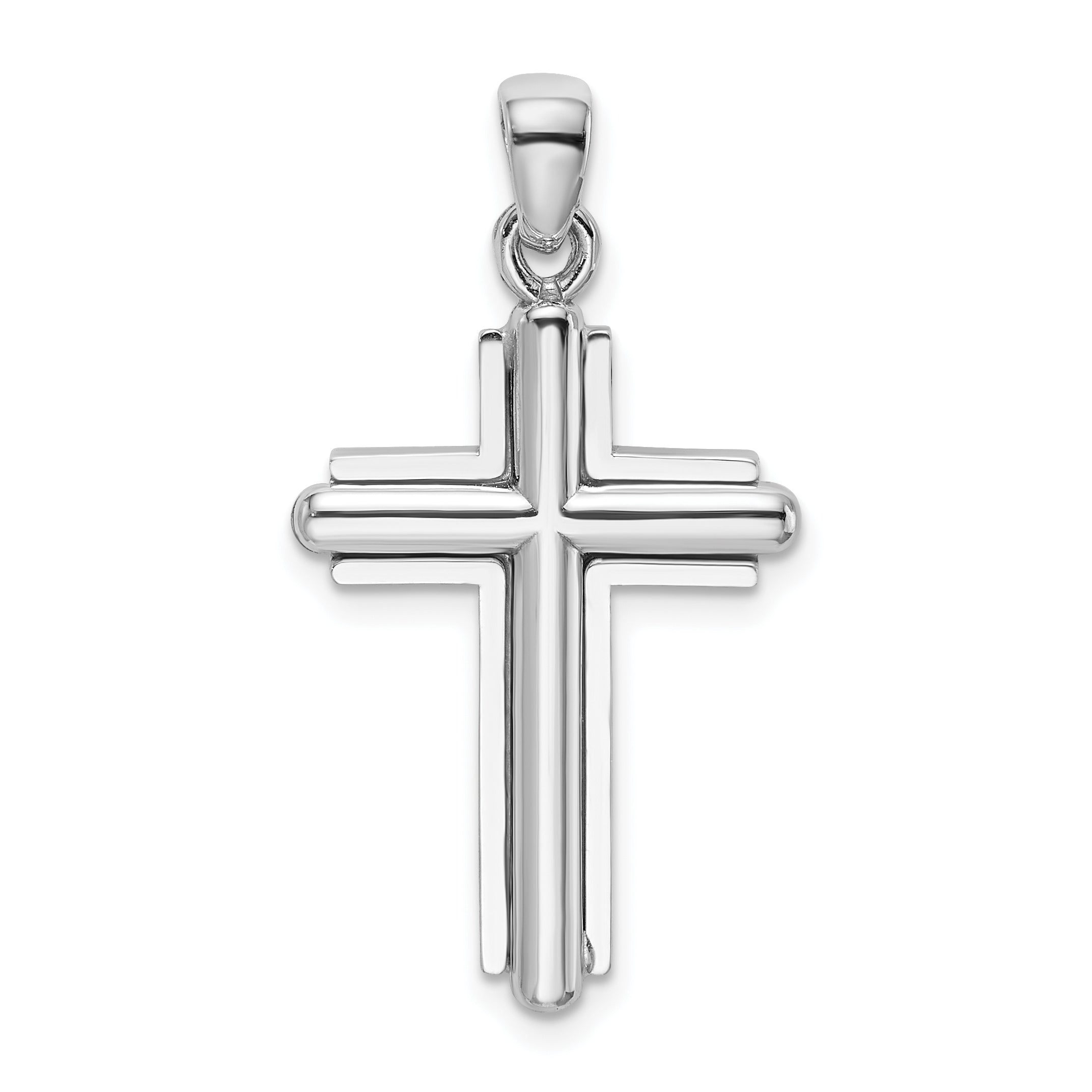14K White Gold 2-D Beveled Stick Cross Charm Main image
