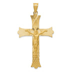 14k Polished Satin and Diamond-cut Crucifix Cross Pendant
