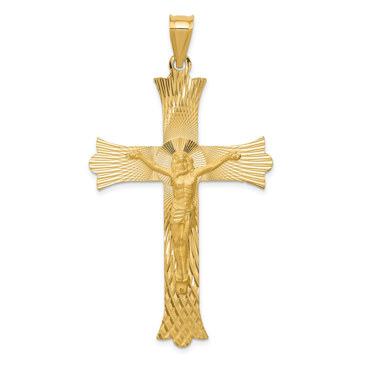 14k Polished Satin and Diamond-cut Crucifix Cross Pendant