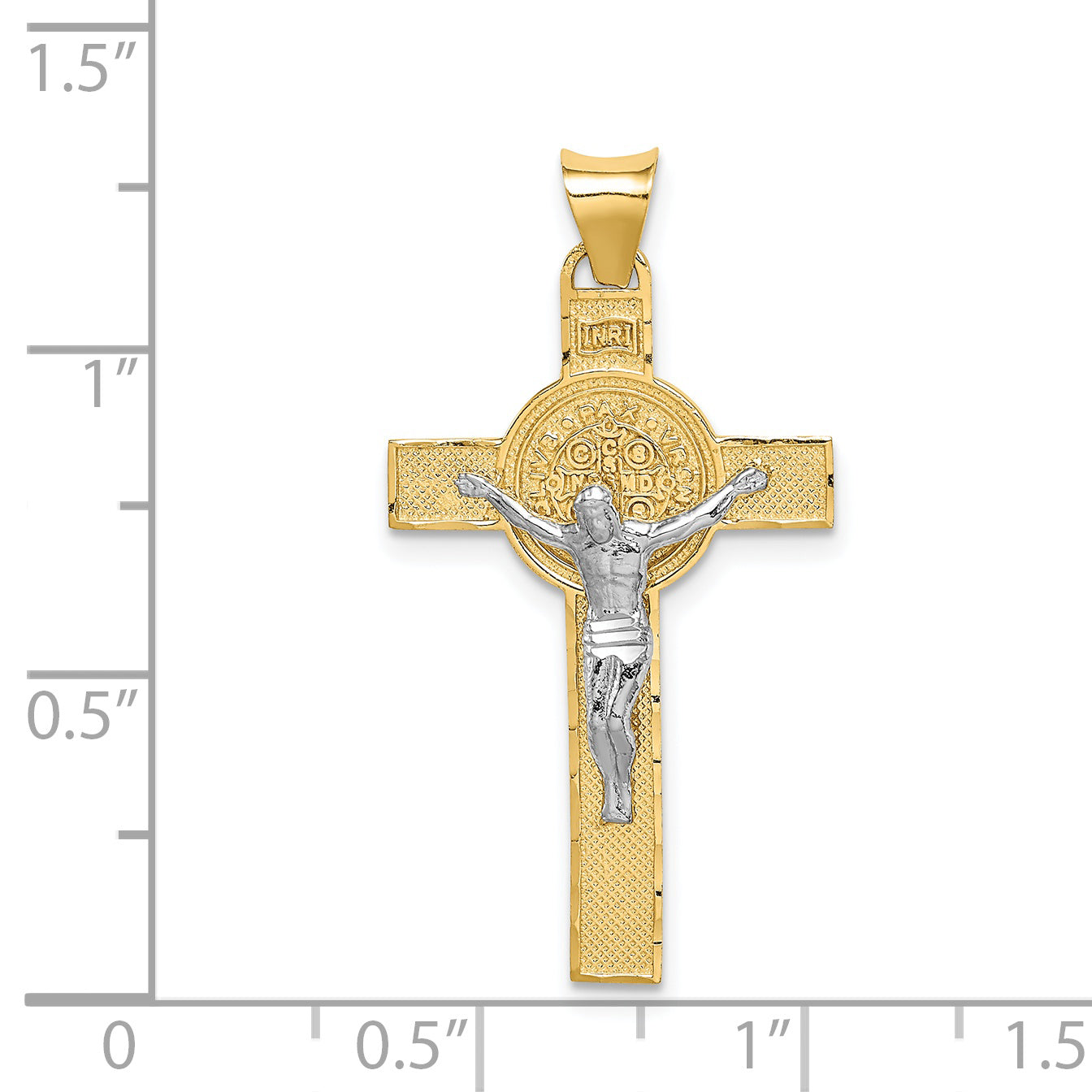 14k Two-Tone Crucifix Reverses to St. Benedict Medal Pendant