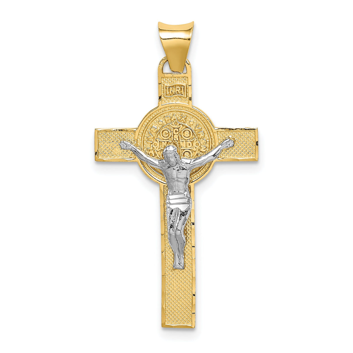 Crucifix & St. Benedict Medal Pendant in 14K Two-Tone Gold, Reversible - Sophia Jewelers Main image