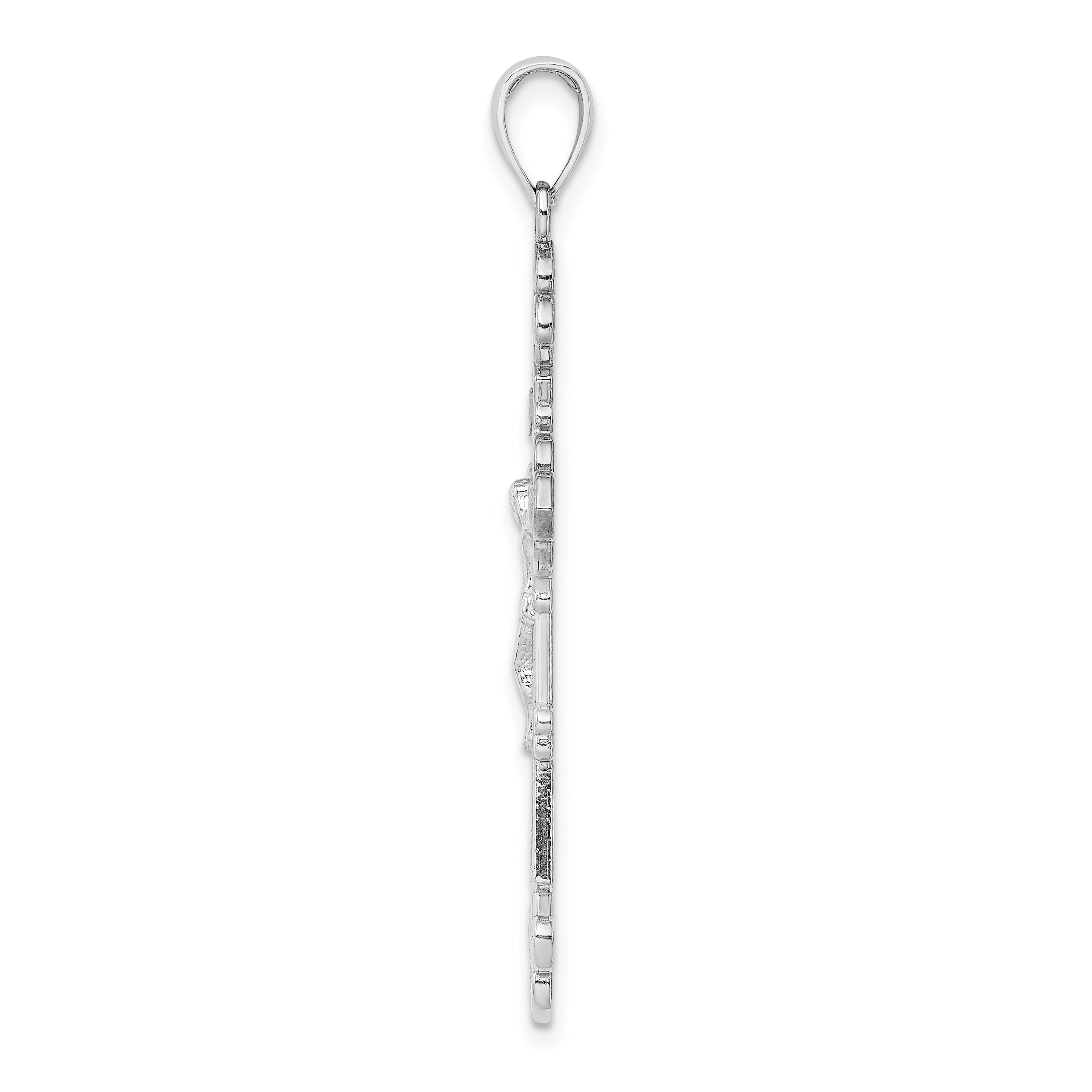14K White Gold Polished Textured INRI Crucifix Fleur de Lis Pendant Secondary image
