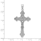 14K White Gold Polished Textured INRI Crucifix Fleur de Lis Pendant