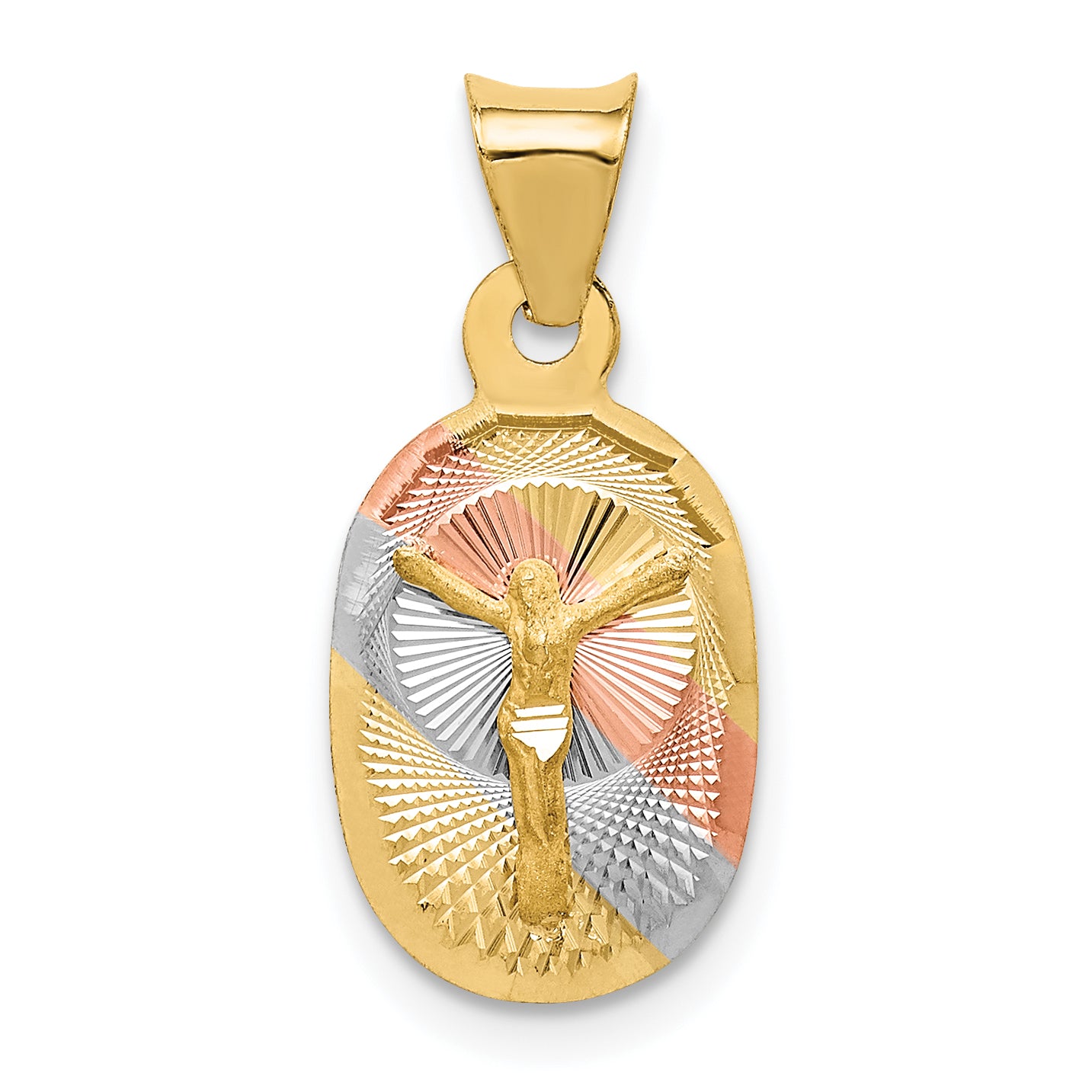 14K with Rose and White Rhodium Diamond-cut Corpus Oval Pendant