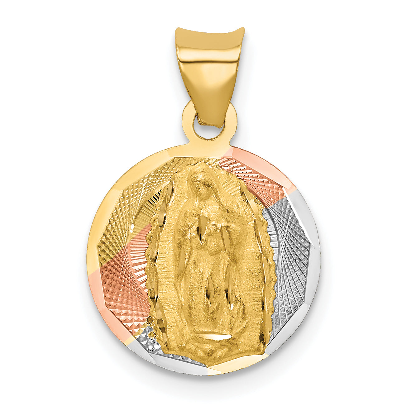 14K w/Rhodium Polished D/C Lady Of Guadalupe Circle Pendant Main image