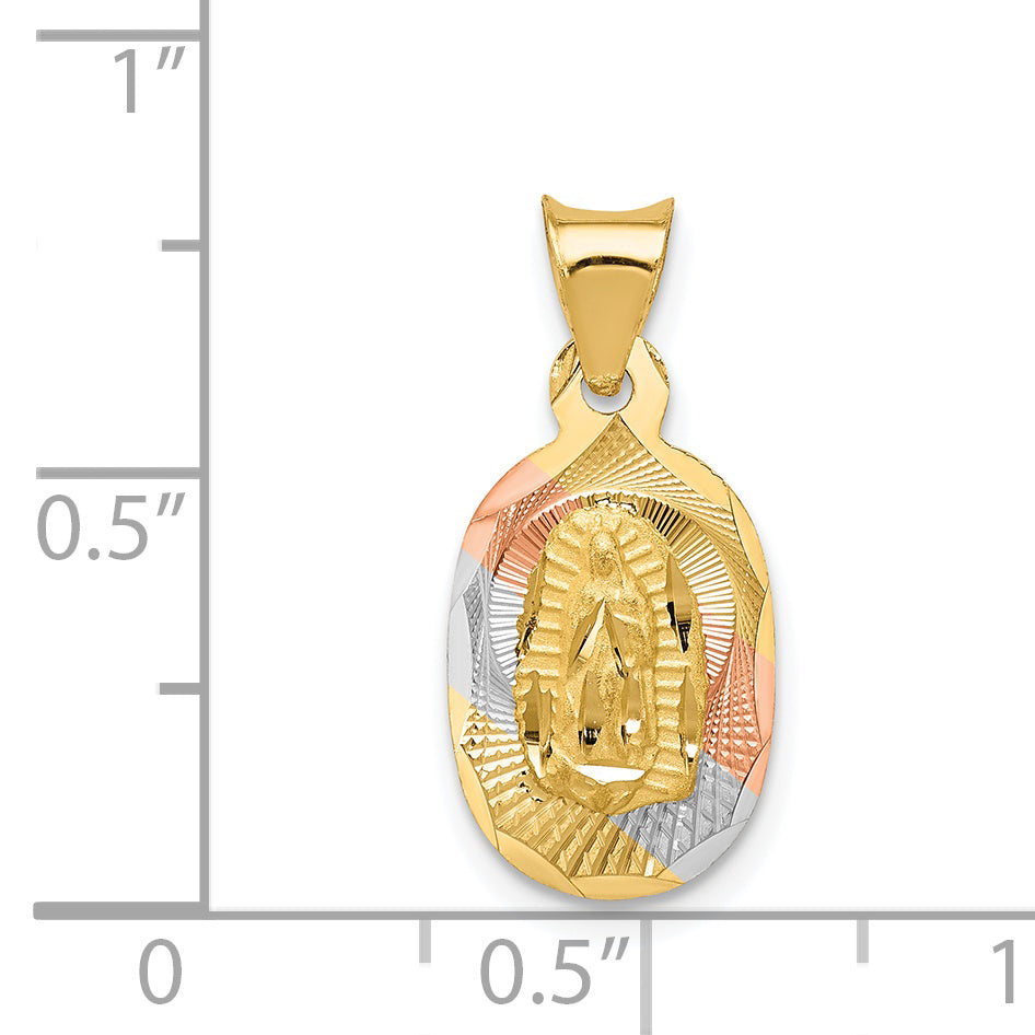 14K w/Rhodium D/C Lady Of Guadalupe Oval Pendant