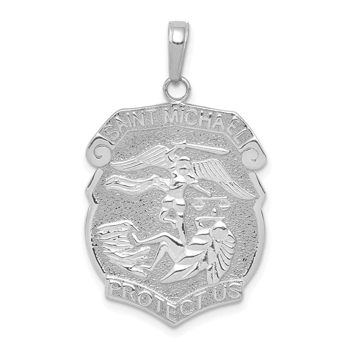 Saint Michael Protect Us Medal in 14K White Gold, 35mm - Sophia Jewelers Main image