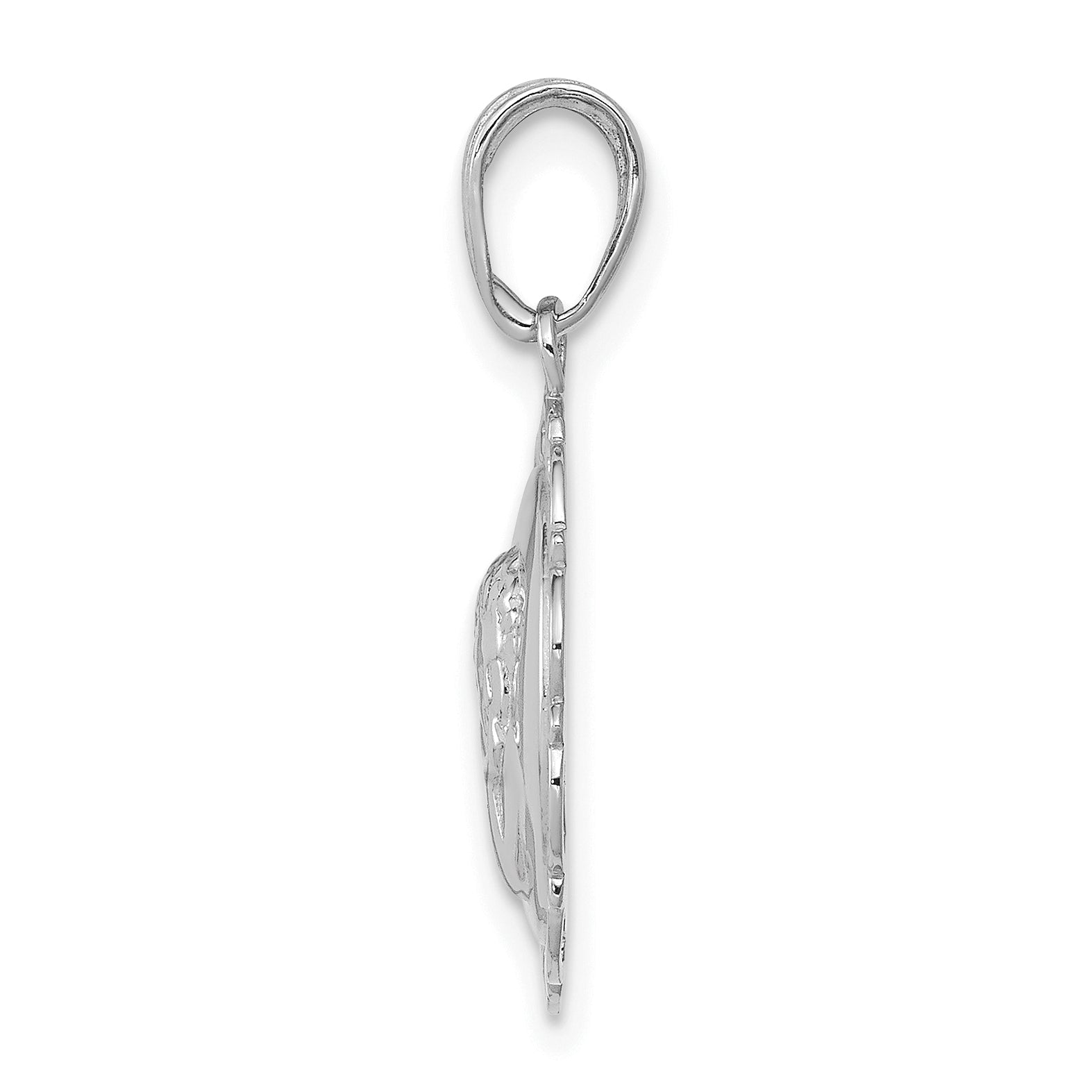 14K White Gold Polished Angel/Cherub on Round Scallop Frame Pendant Secondary image