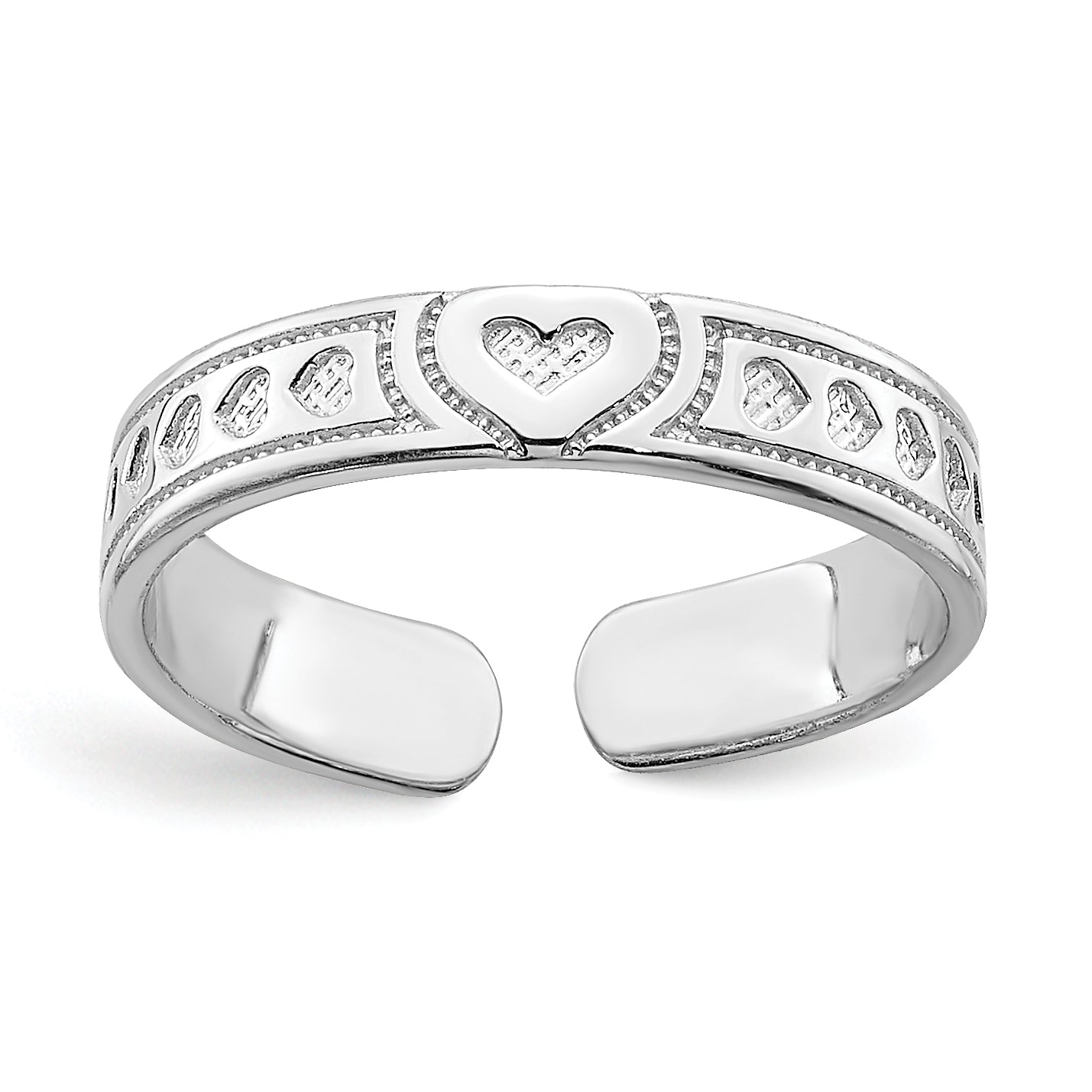 14K White Gold Polished Hearts Toe Ring Main image