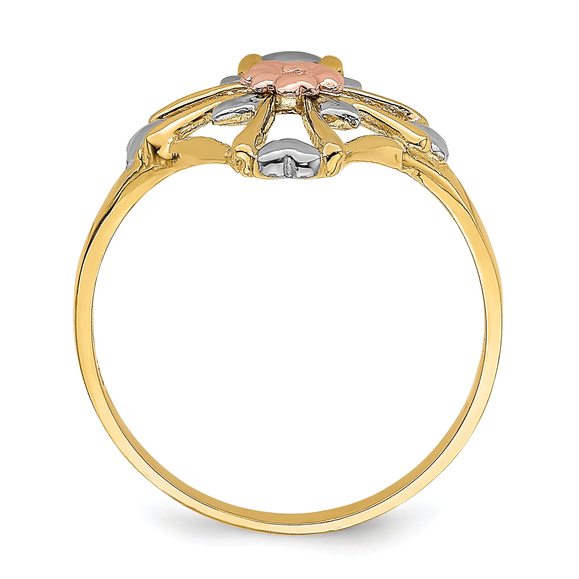 14K Two-tone W/White Rhodium Polished Cross w/Flower Ring Secondary image
